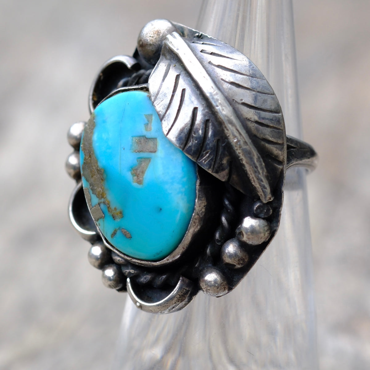 Vintage Sterling Turquoise Feather Ring 4