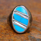 Vintage Sterling Turquoise and MOP Inlay Ring 9.25