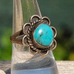 Vintage Sterling Turquoise Floral Ring 7