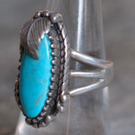 Vintage Sterling Turquoise Feather Ring 8