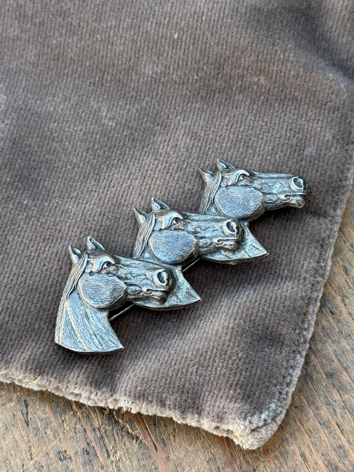 Vintage Sterling Silver Triple Horse Pin