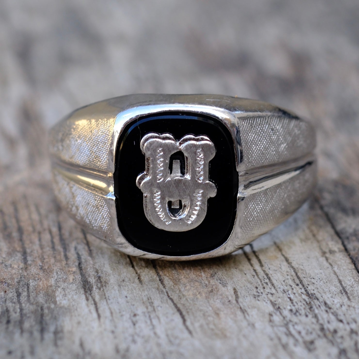 Vintage Sterling U Initial Signet Ring 10