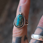 Vintage Sterling Turquoise Roper Ring 3.25