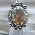 Vintage Sterling Turquoise Ribbed Band Ring 6