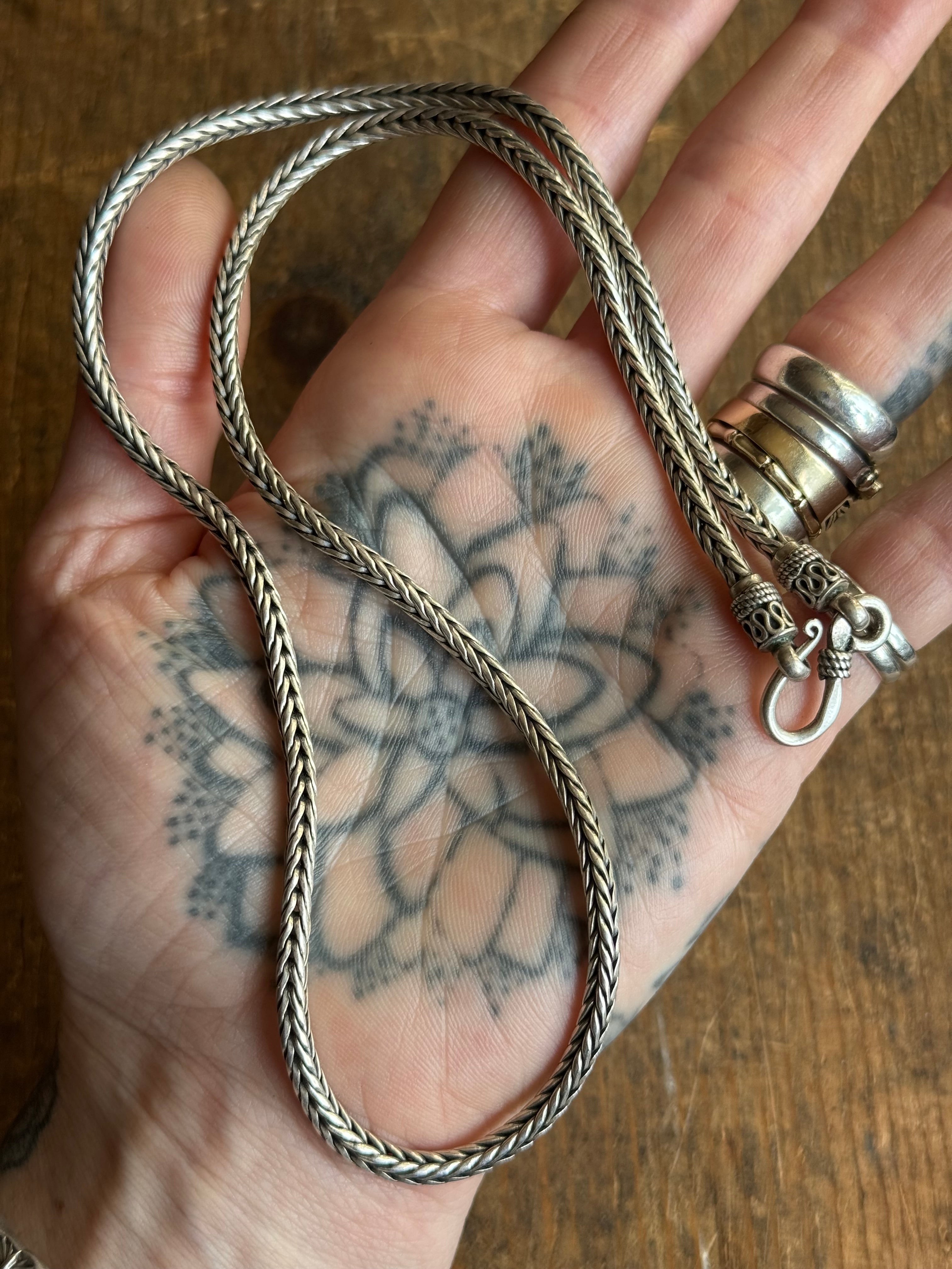 Vintage Sterling Silver 21” Square Foxtail Chain