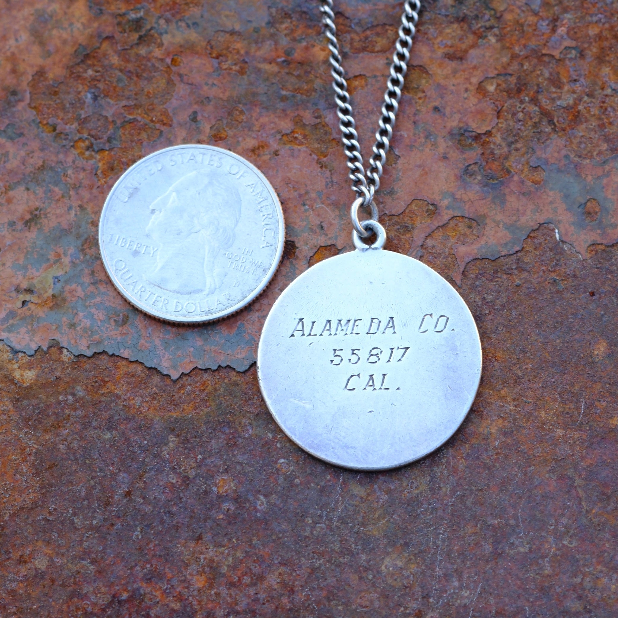 Vintage Sterling Silver Engraved Medallion Necklace