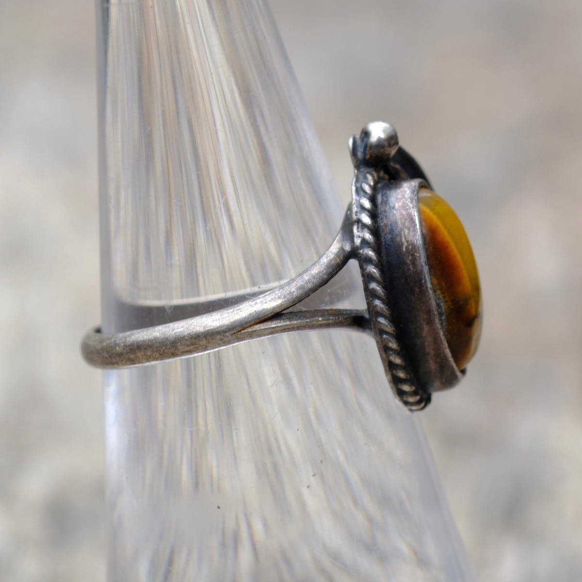 Vintage Sterling Tigers Eye Feather Ring 5.25