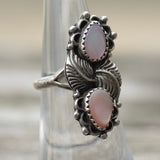 Vintage Sterling 2-Stone Mother Of Pearl Feather Ring 5.75