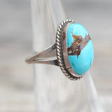 Vintage Sterling Turquoise Roper Ring 4.5