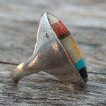 Vintage Sterling Multistone Inlay Ring 9.5