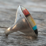 Vintage Sterling Multistone Inlay Ring 9.5