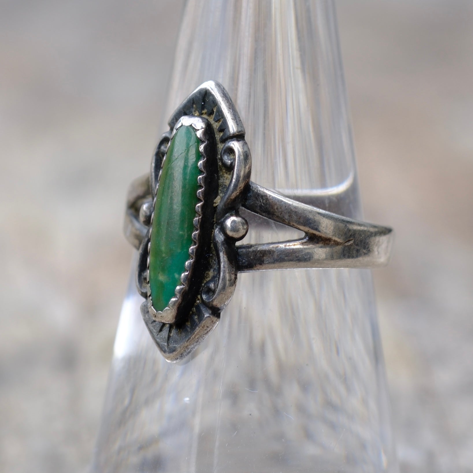 Vintage Sterling Malachite Ring 7