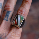 Vintage Sterling Multistone Inlay Ring 10.5