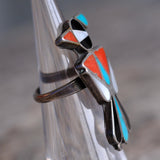 Vintage Sterling Multistone Inlay Thunderbird Ring 2.5
