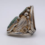 Vintage Sterling 2-Stone Turquoise Feather Ring 6.75