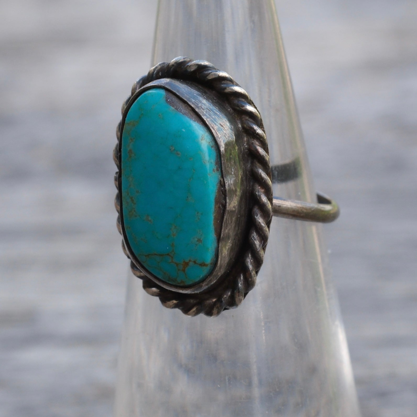 Vintage Sterling Turquoise Roper Ring 4