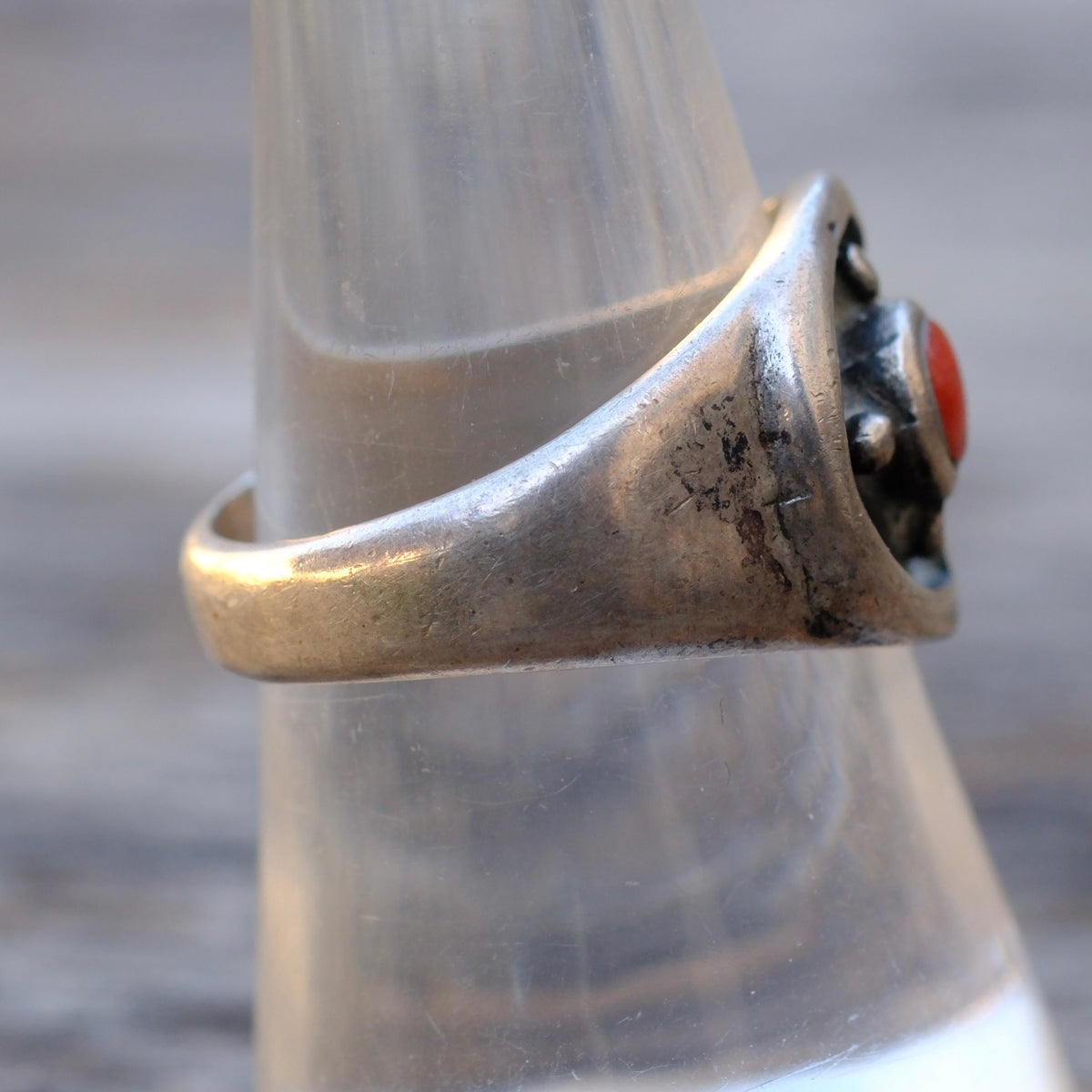 Vintage Sterling Coral Ring 8.25