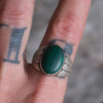 Vintage Sterling Malachite Ribbed Band Ring 9.75