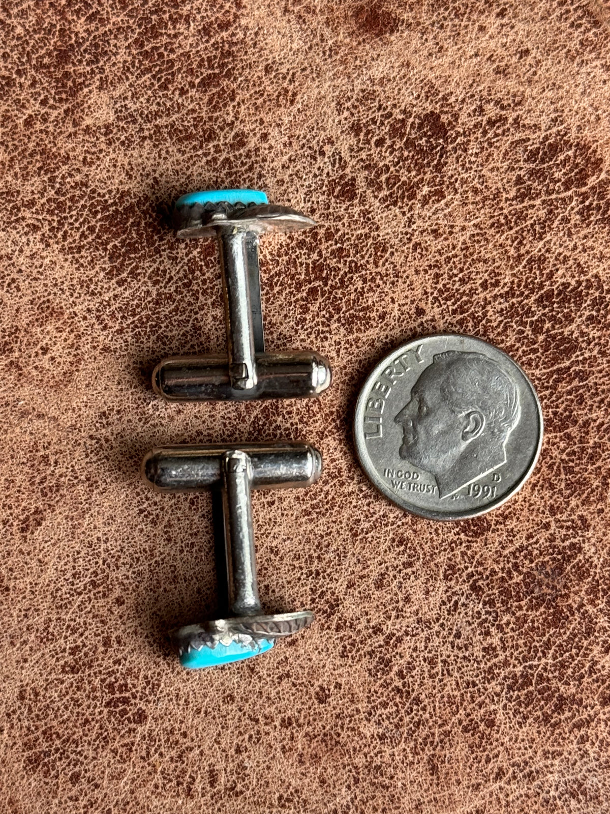 Vintage Sterling Silver Turquoise Leaf Cufflinks