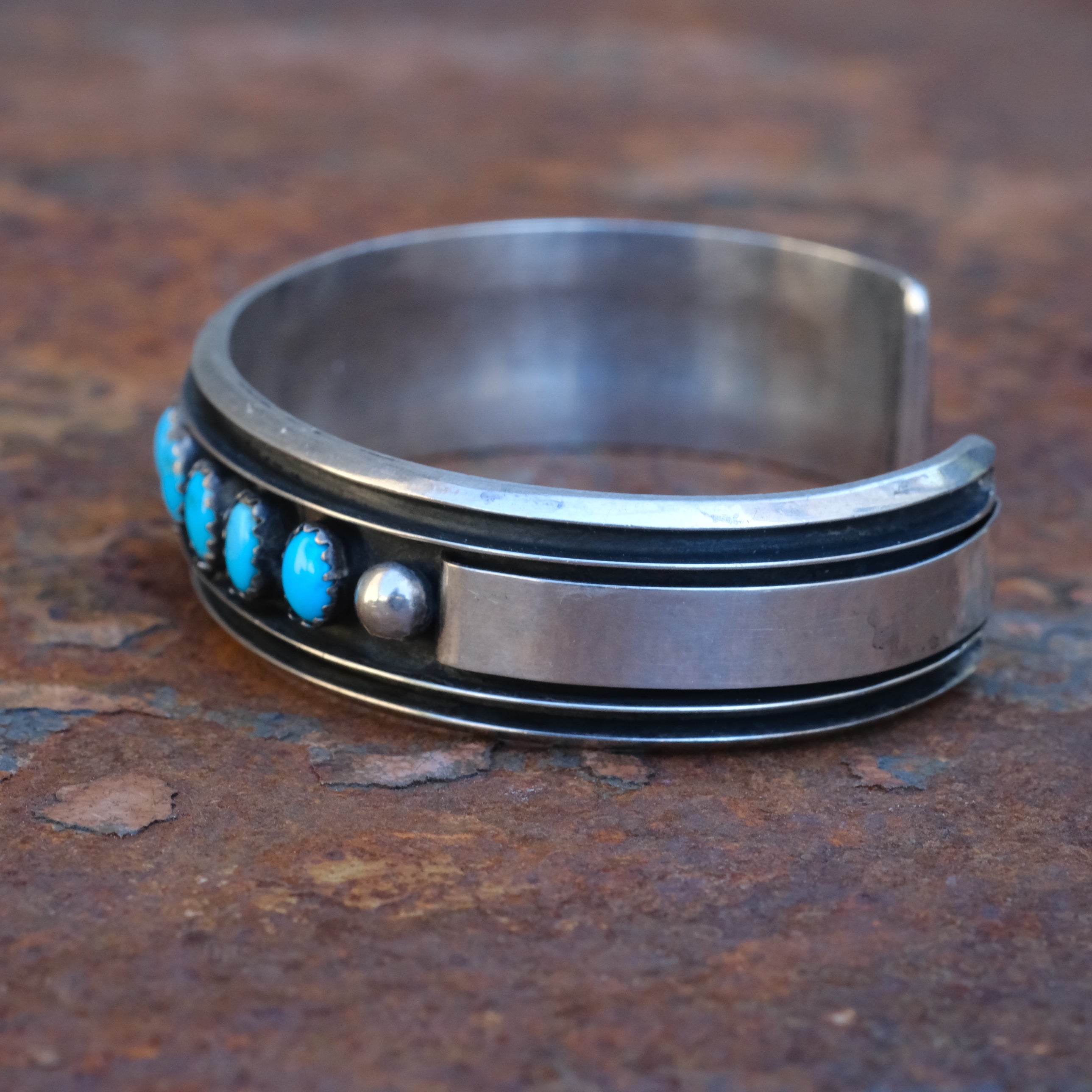 Vintage Sterling 8-Stone Turquoise Cuff Bracelet