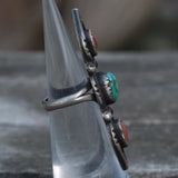 Vintage Sterling Turquoise and Coral Ring 3.25