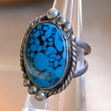 Vintage Sterling Turquoise Roper Ring 7.75