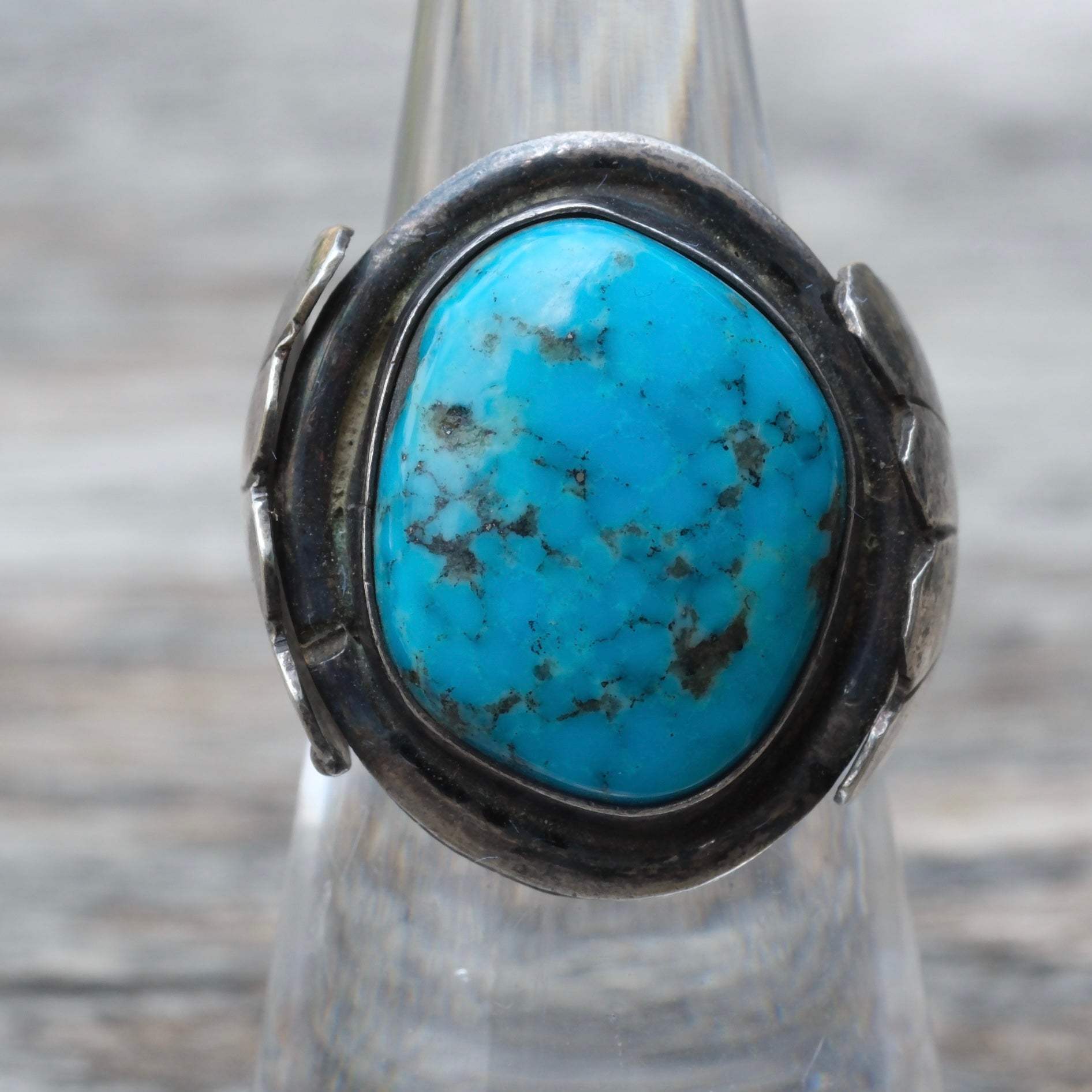 Vintage Sterling Turquoise Ribbed Band Ring 6.25
