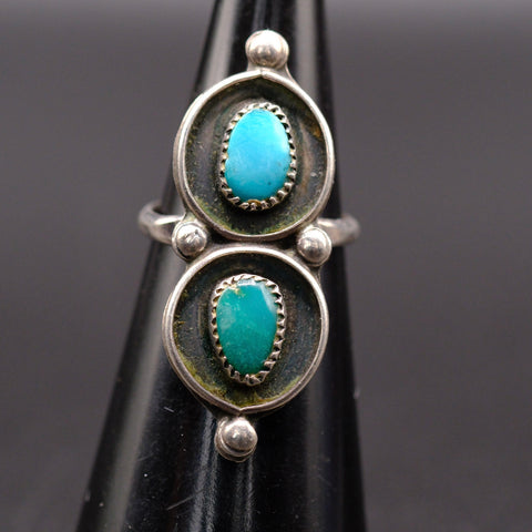 Vintage Sterling 2-Stone Turquoise Ring 3.75