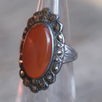 Vintage Sterling Carnelian Marcasite Ring 4.75