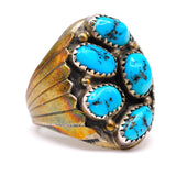 Vintage Sterling Turquoise Cluster Ring 9.5