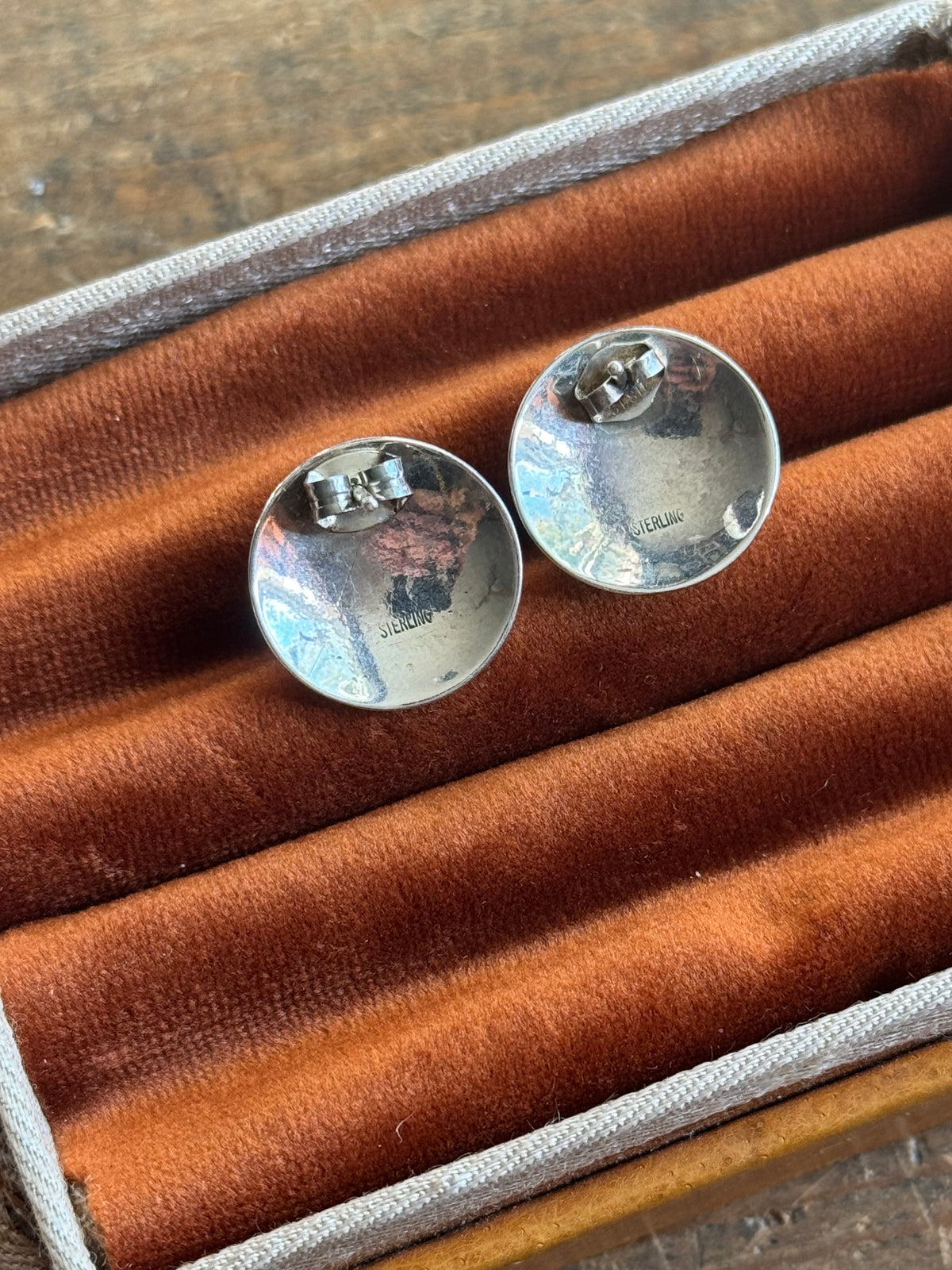 Vintage Sterling Silver Malachite Concho Earrings
