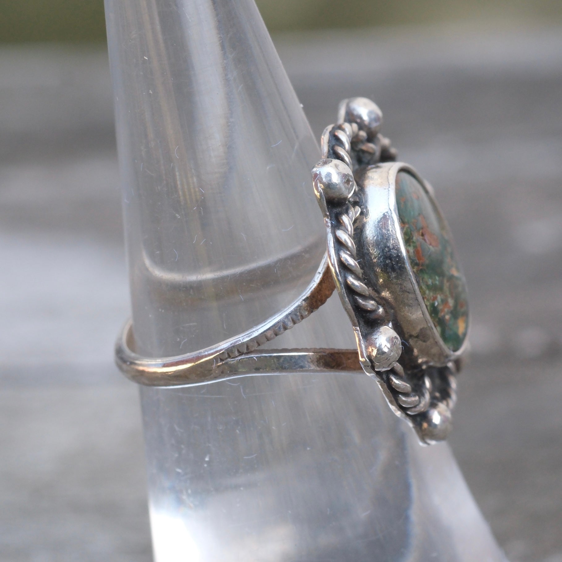 Vintage Sterling Turquoise Shadowbox Ring 5.5