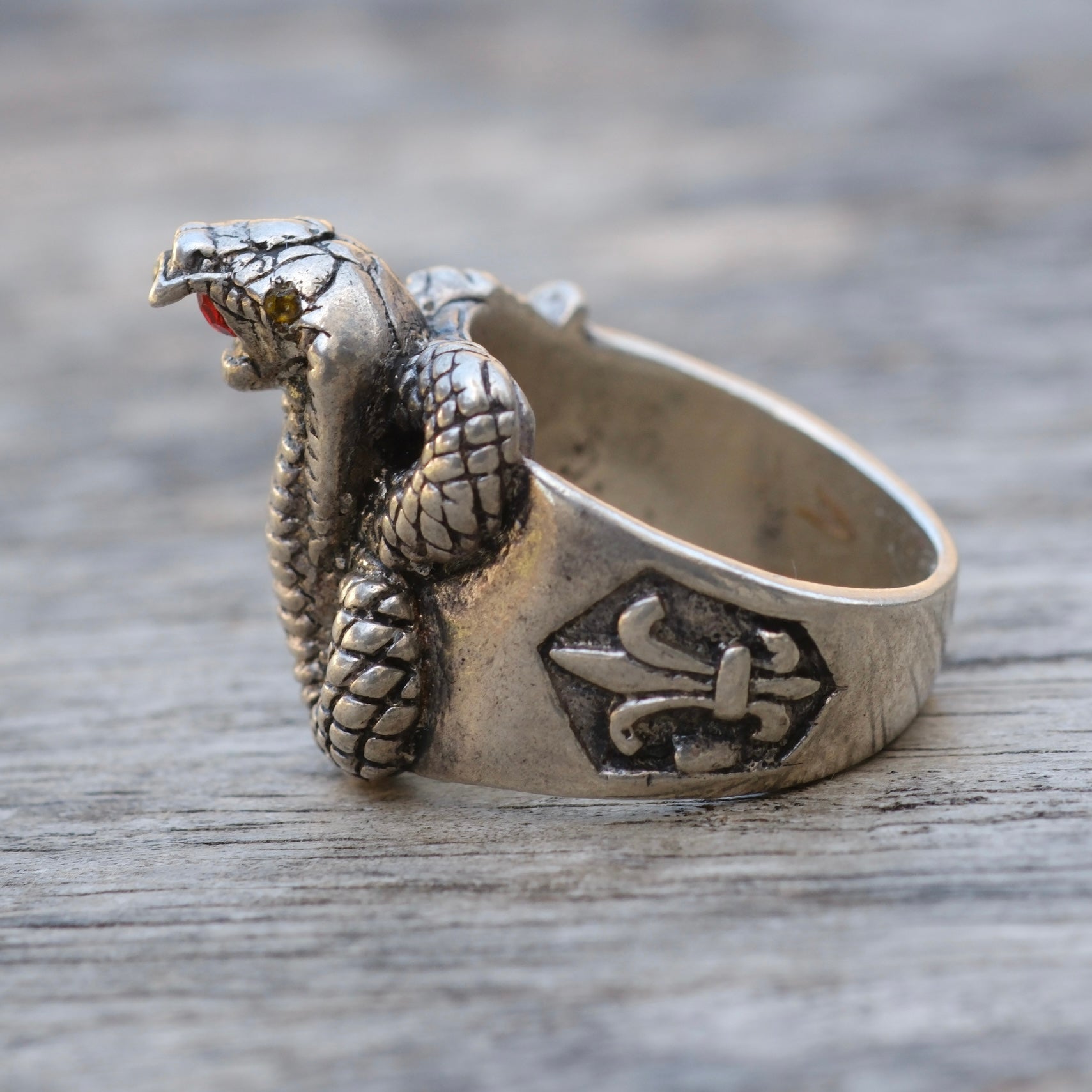 Vintage Sterling Snake Gem Ring 6.75