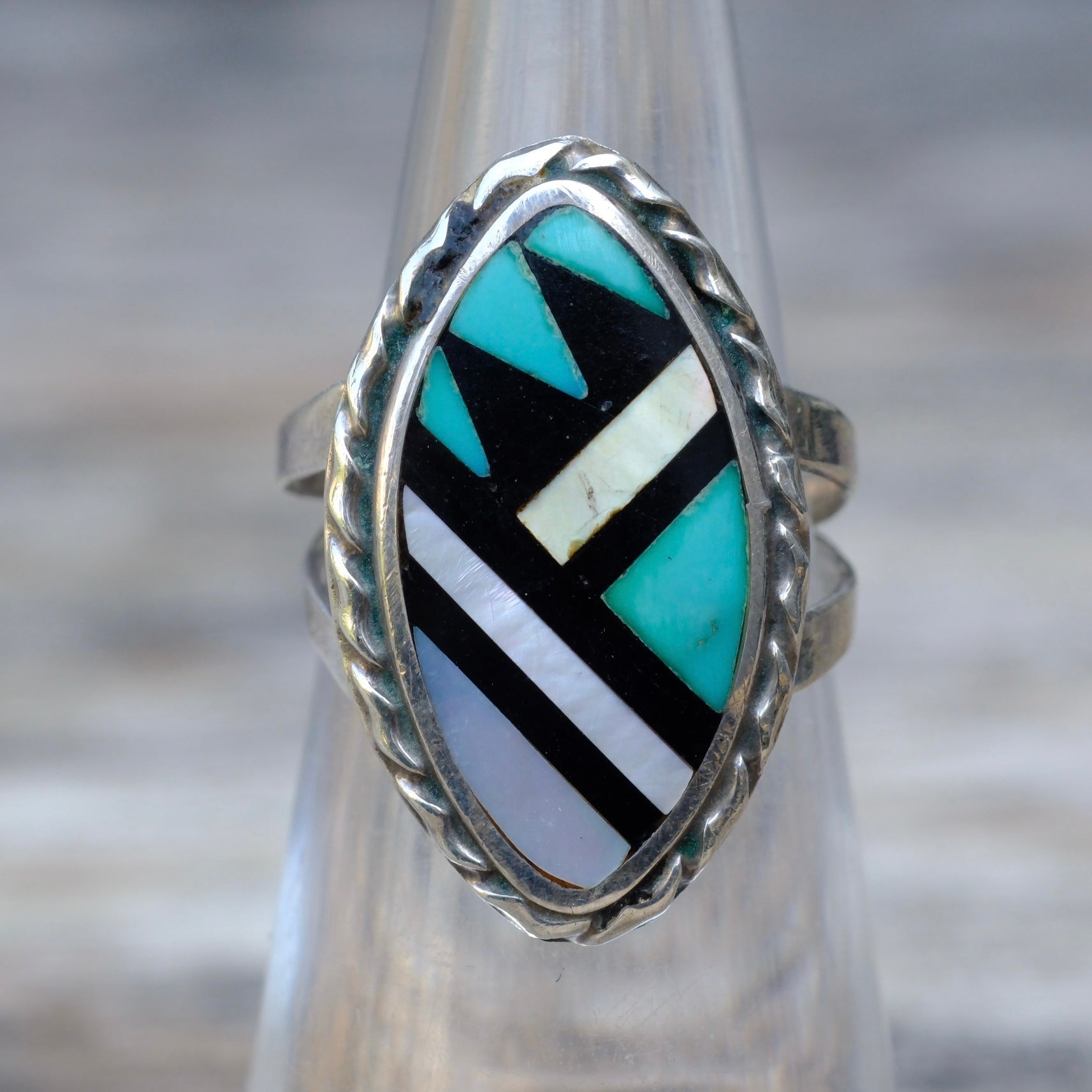 Vintage Sterling Zuni Inlay Ring 5.25