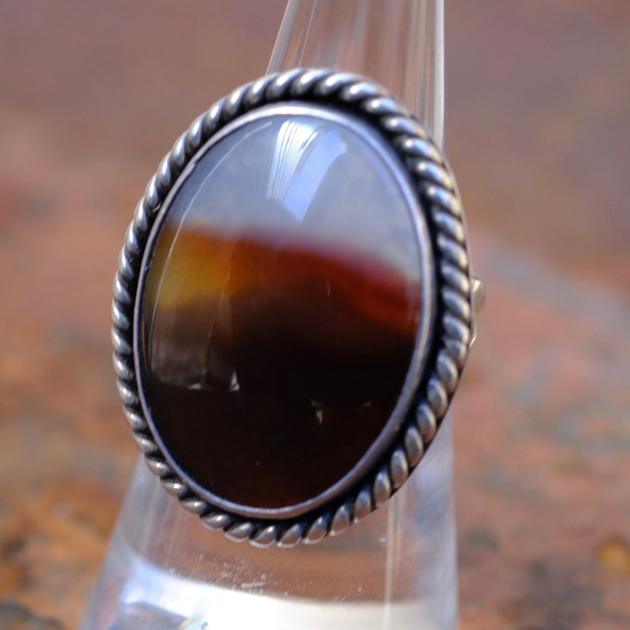 Vintage Sterling Agate Roper Ring 6