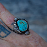 Vintage Sterling Turquoise Feather Ring 5.25