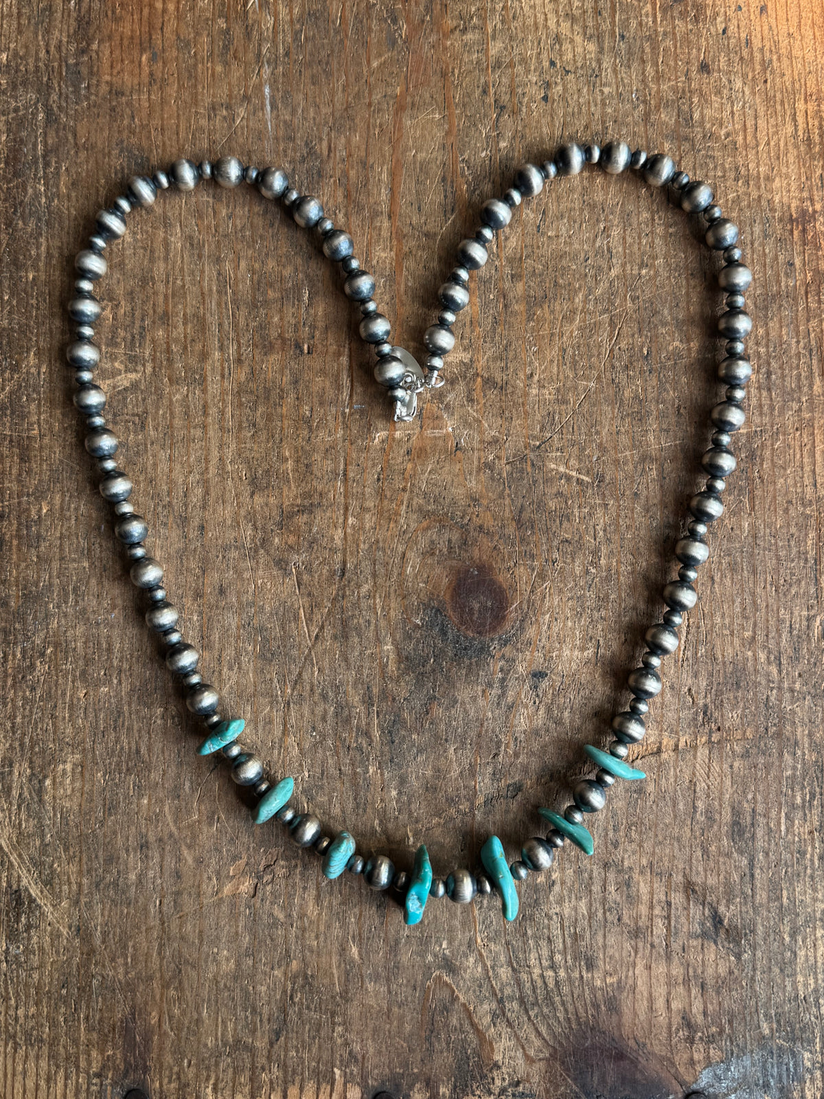 Vintage Raw Turquoise & Sterling Silver Pawn Bead Necklace