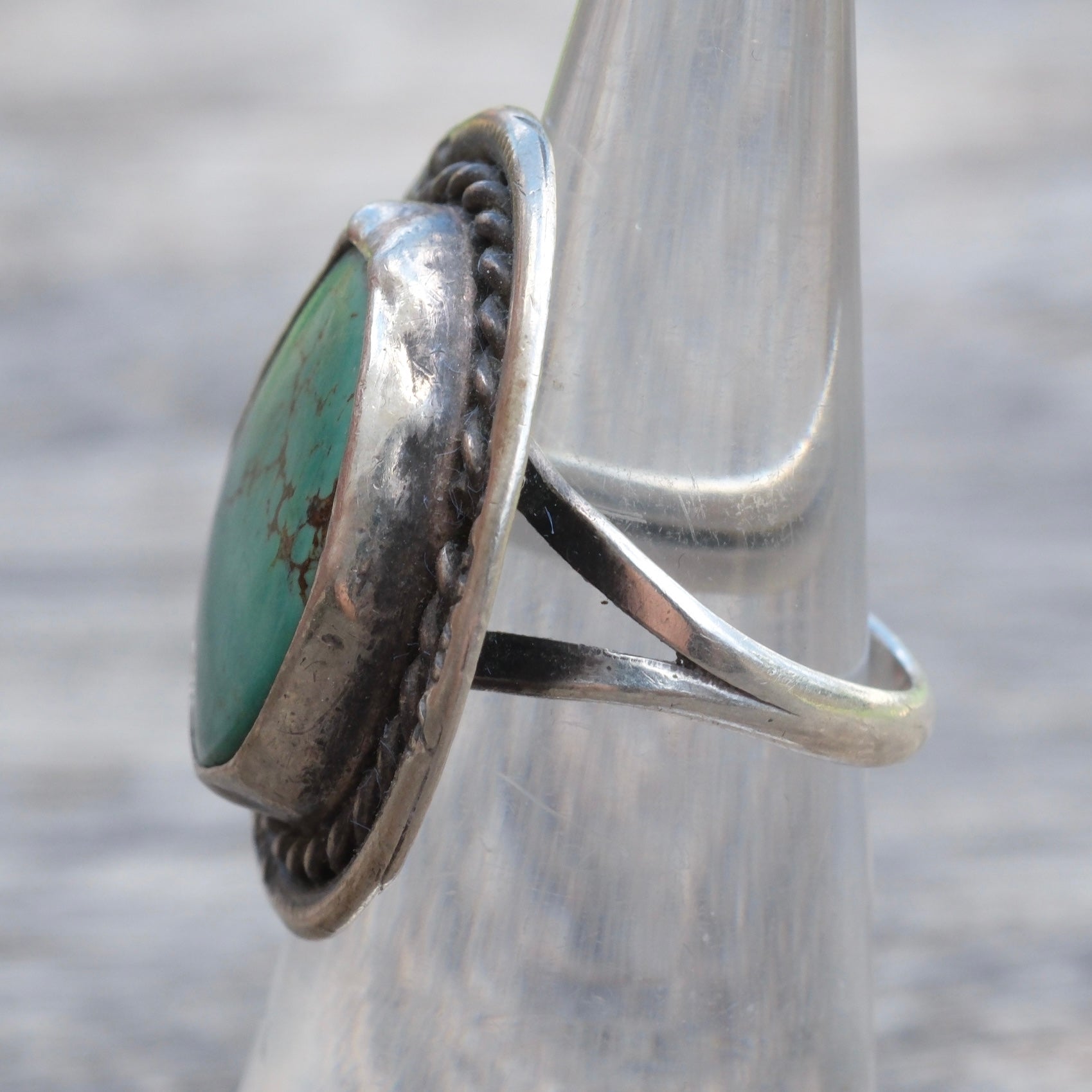 Vintage Sterling Turquoise Roper Ring 5