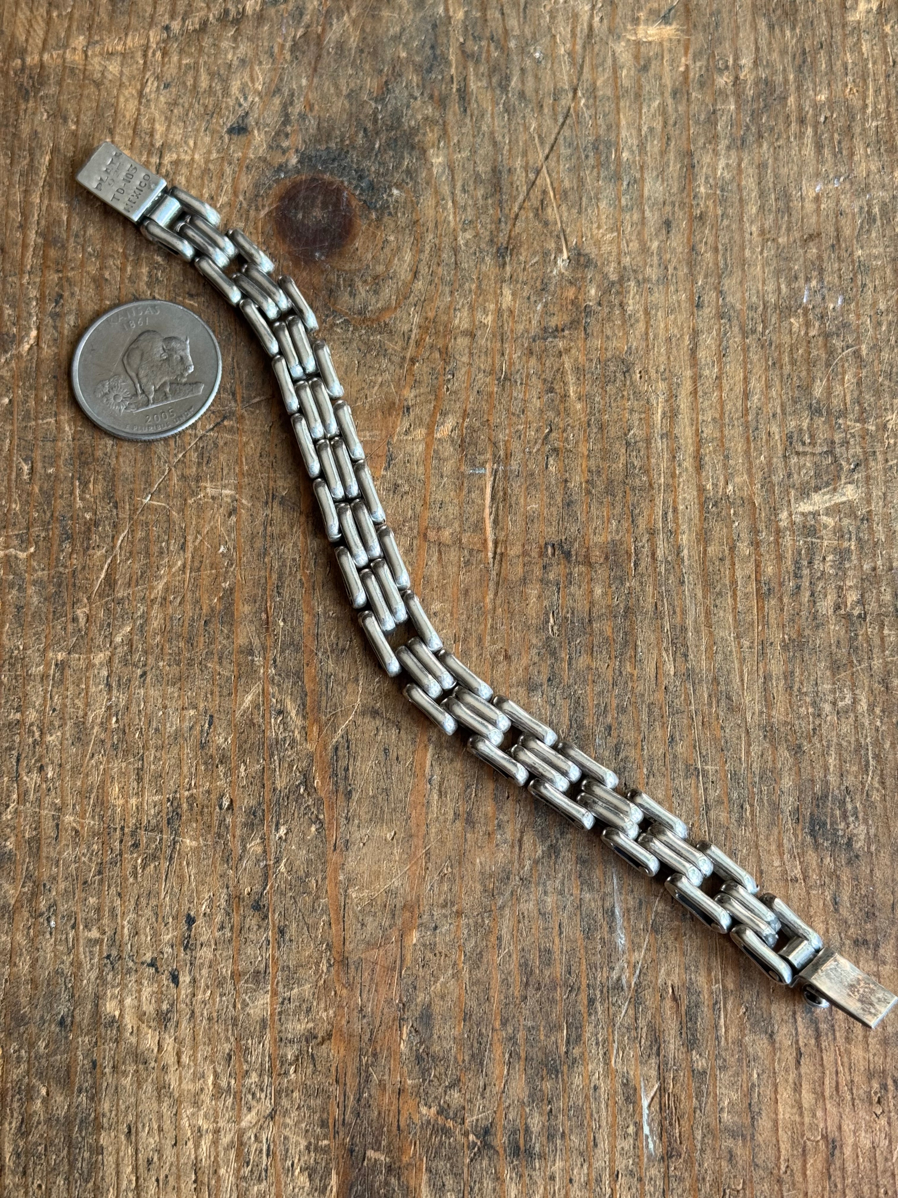 Vintage Sterling Silver 7.5” Square Double Link Bracelet