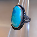 Vintage Sterling Turquoise Roper Ring 5.25
