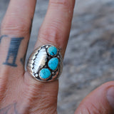 Vintage Sterling 3-Stone Turquoise Ribbed Band Ring 11