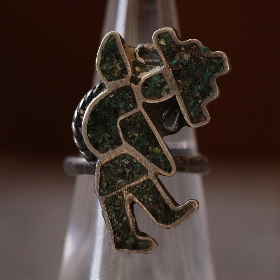 Vintage Sterling Turquoise Inlay Kachina Ring 5.75