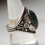 Vintage Sterling Malachite Feather Ring 9.75