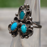 Vintage Sterling 3-Stone Turquoise Ring 2.75