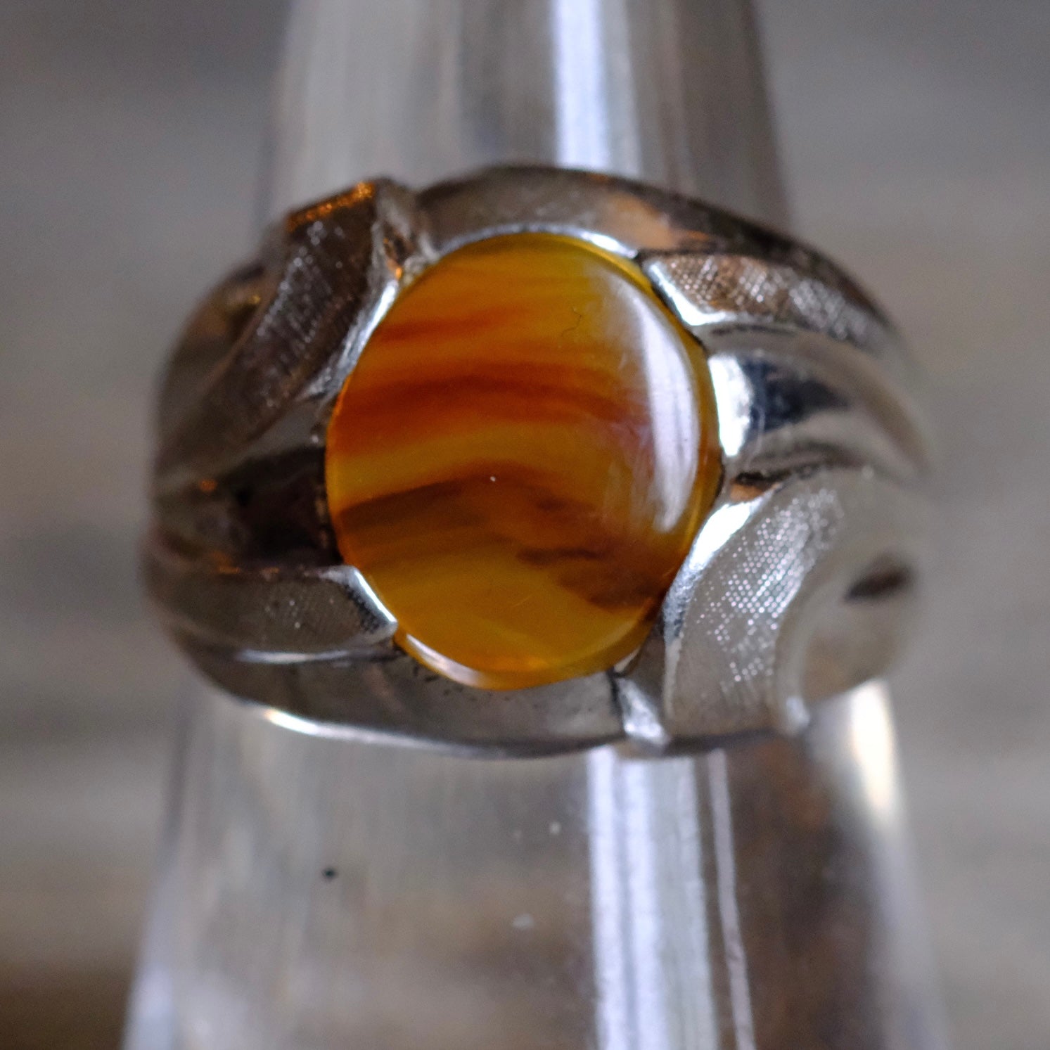 Vintage Sterling Agate Ring 7.5
