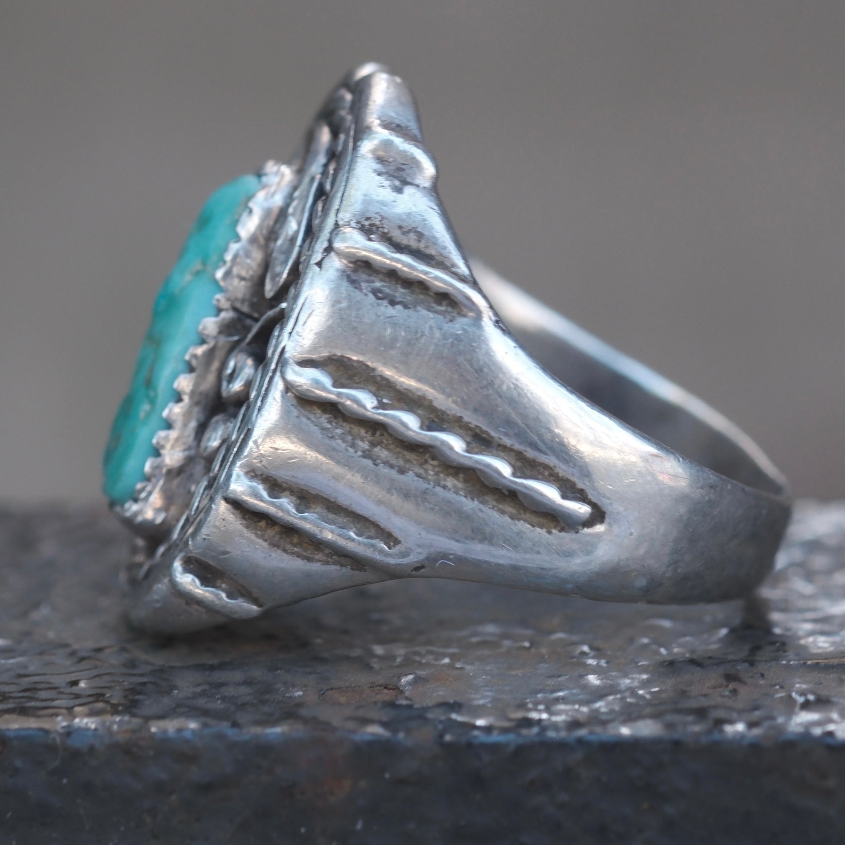 Vintage Sterling Turquoise Braided Band Ring 12.5