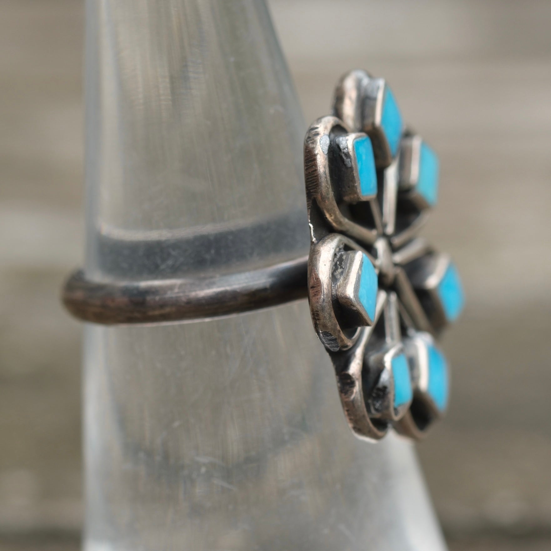 Vintage Sterling Turquoise Cluster Ring 5