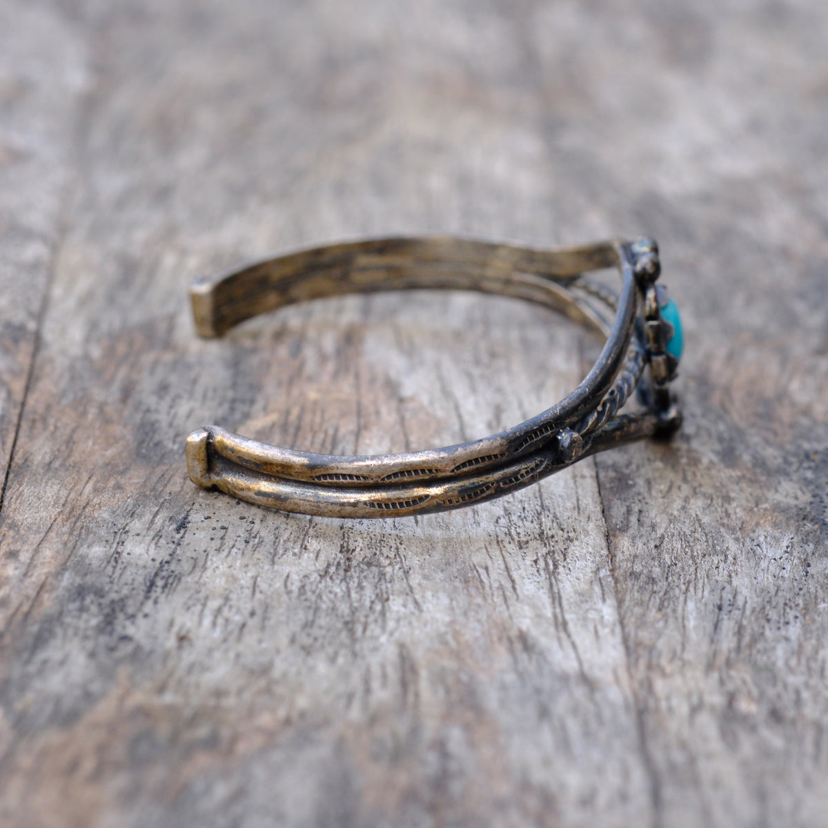 Vintage Sterling Turquoise Roper Cuff Bracelet