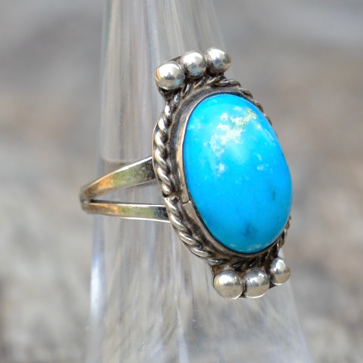 Vintage Sterling Turquoise Roper Ring 6.25
