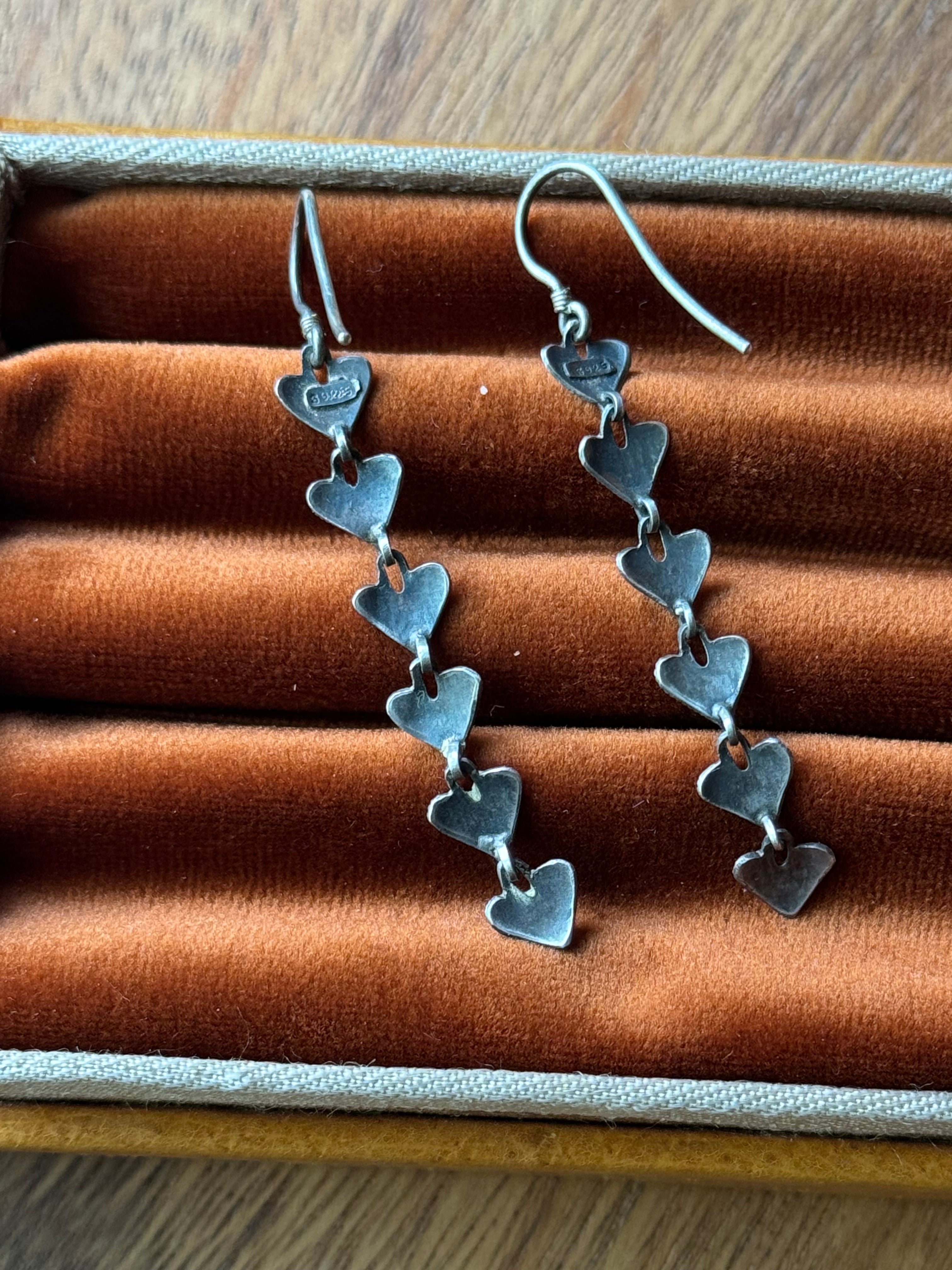 Vintage Sterling Silver Enamel Heart Earrings